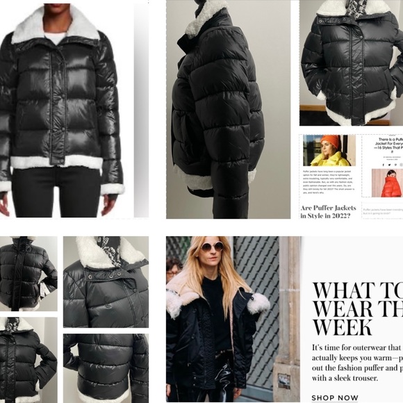7 FOR ALL MANKIND PUFFER JACKET , BLACK AND WHITE FAUX FUR TRIM EXTRA WARM - Picture 1 of 16